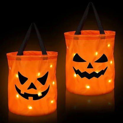 Light Up Trick or Treating With The Smile & Teeth Glow Pumpkin Candy Bags